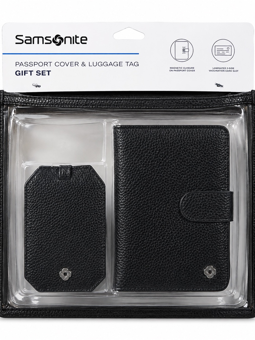 Samsonite Black Textured Passport Cover and Luggage Tag Set